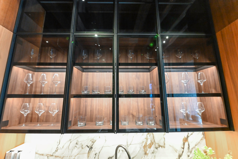 Key Cucine Modern Wood Veneered Kitchen with Neolith Island, Countertops and Appliances