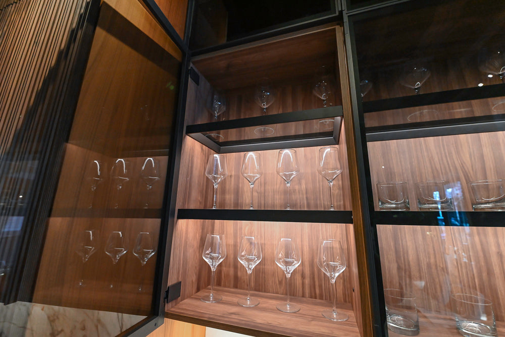 Key Cucine Modern Wood Veneered Kitchen with Neolith Island, Countertops and Appliances