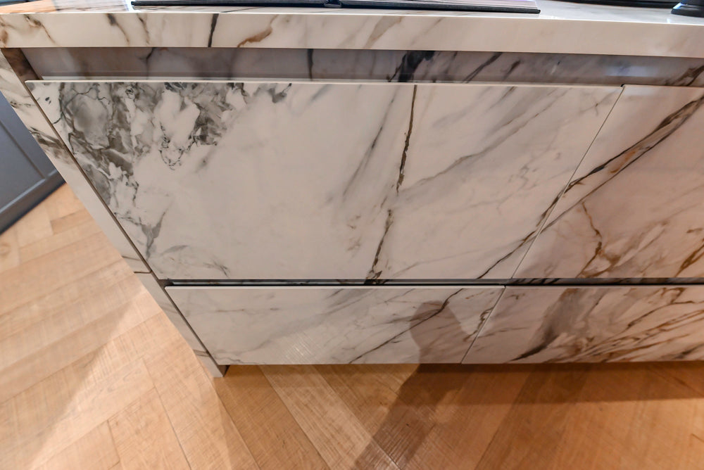 Key Cucine Modern Wood Veneered Kitchen with Neolith Island, Countertops and Appliances