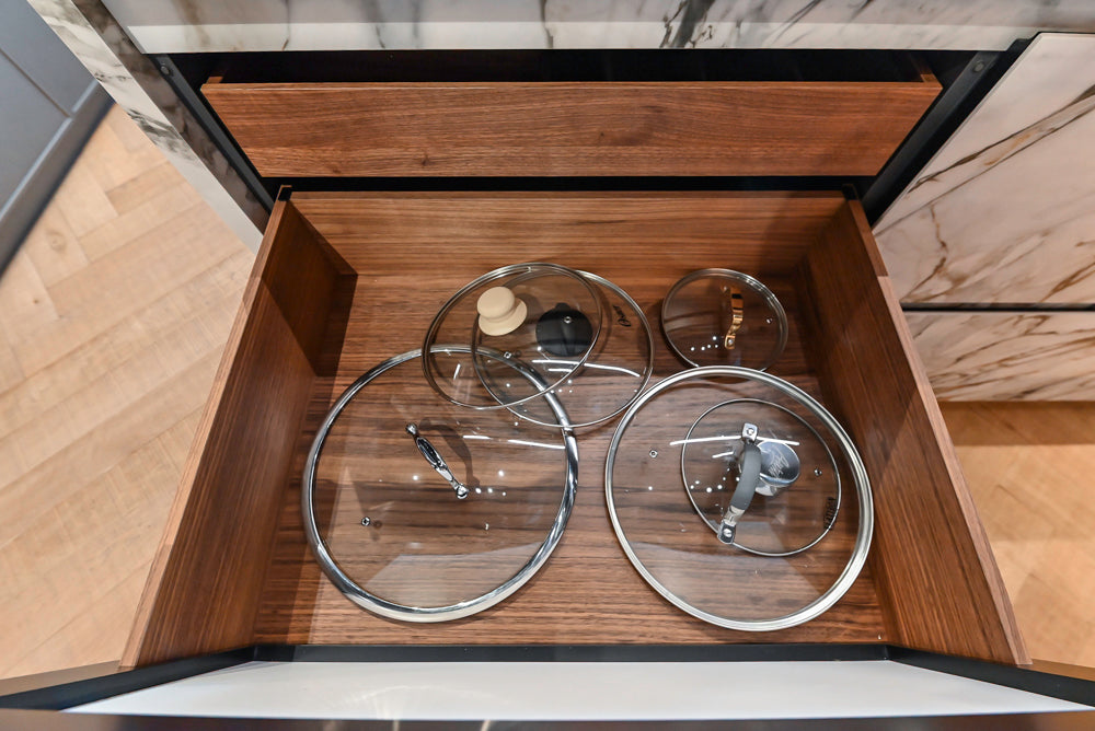 Key Cucine Modern Wood Veneered Kitchen with Neolith Island, Countertops and Appliances