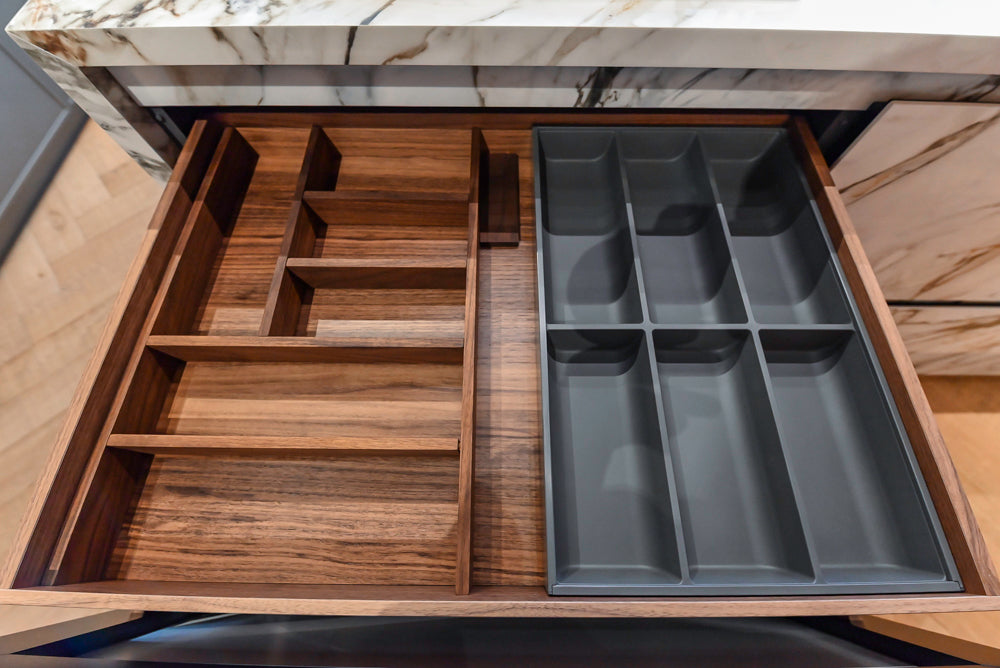 Key Cucine Modern Wood Veneered Kitchen with Neolith Island, Countertops and Appliances