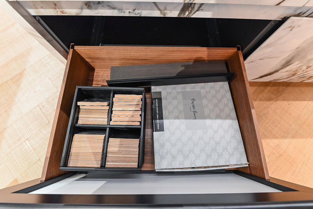 Key Cucine Modern Wood Veneered Kitchen with Neolith Island, Countertops and Appliances