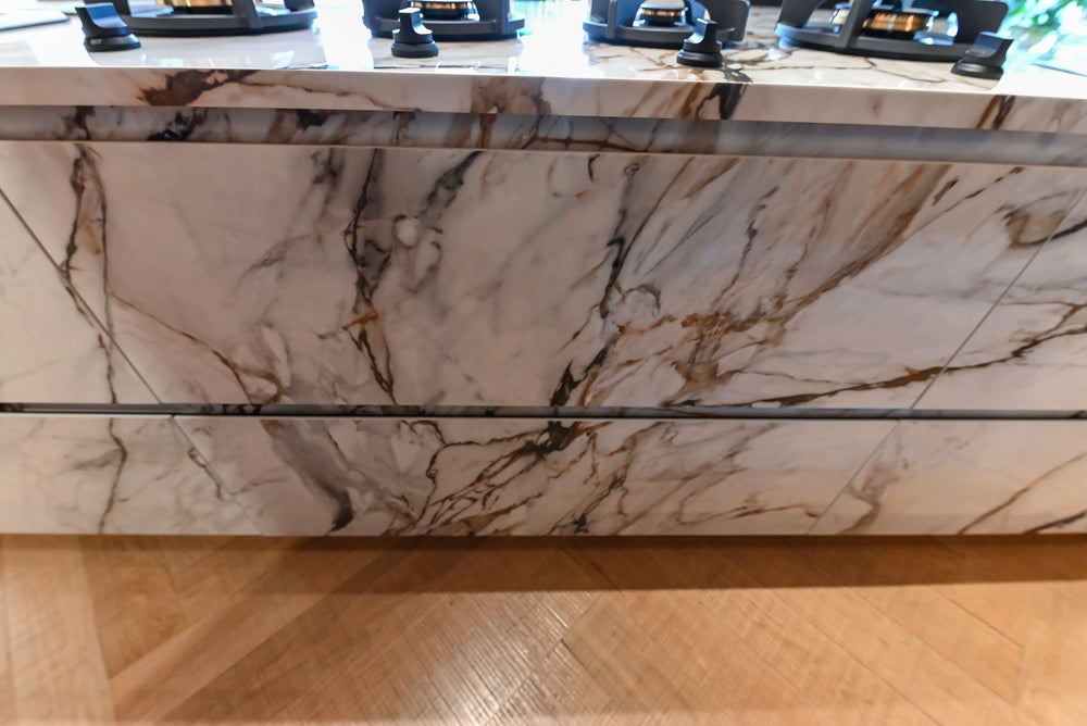 Key Cucine Modern Wood Veneered Kitchen with Neolith Island, Countertops and Appliances