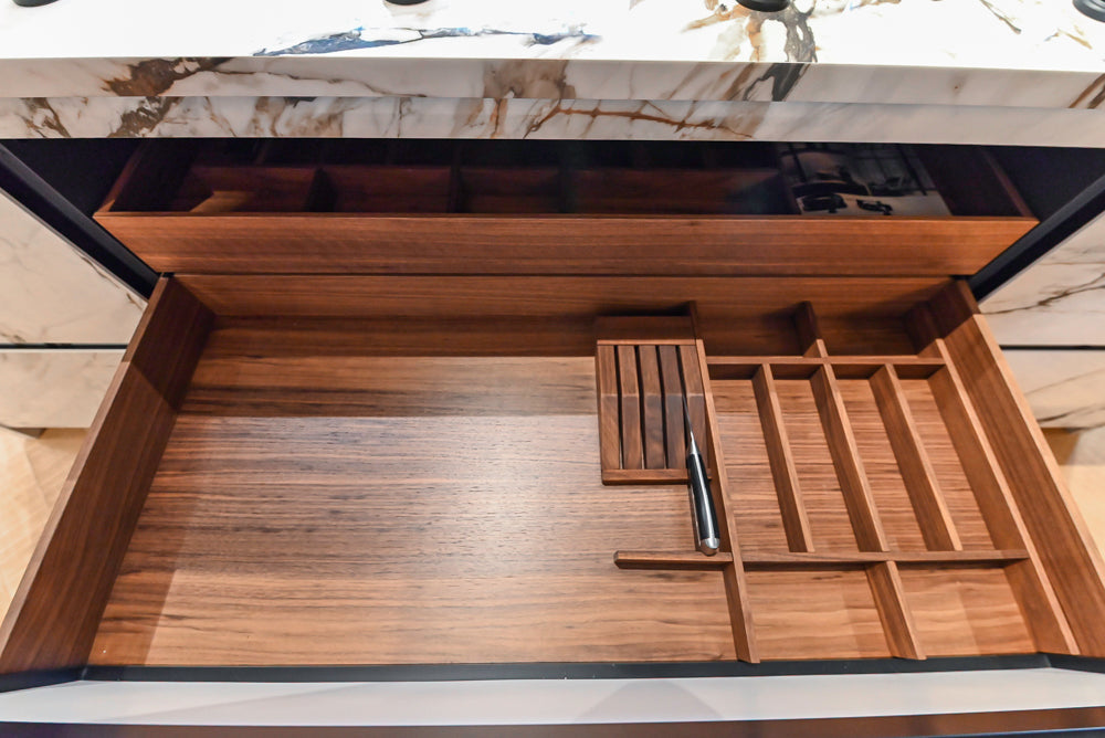 Key Cucine Modern Wood Veneered Kitchen with Neolith Island, Countertops and Appliances