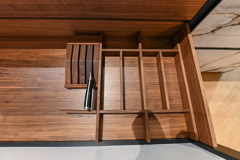 Key Cucine Modern Wood Veneered Kitchen with Neolith Island, Countertops and Appliances