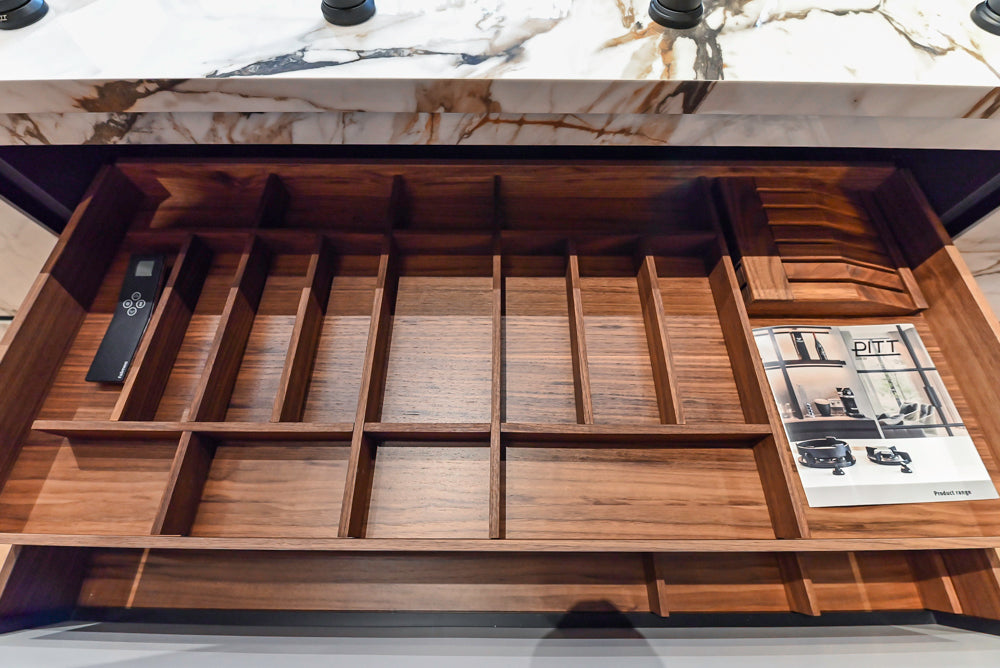 Key Cucine Modern Wood Veneered Kitchen with Neolith Island, Countertops and Appliances