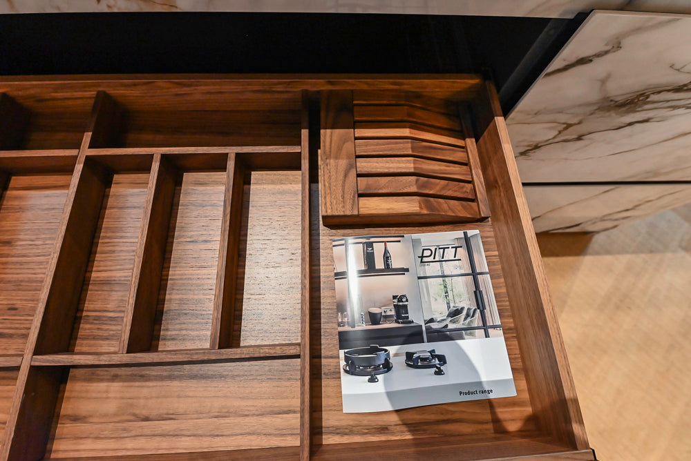 Key Cucine Modern Wood Veneered Kitchen with Neolith Island, Countertops and Appliances