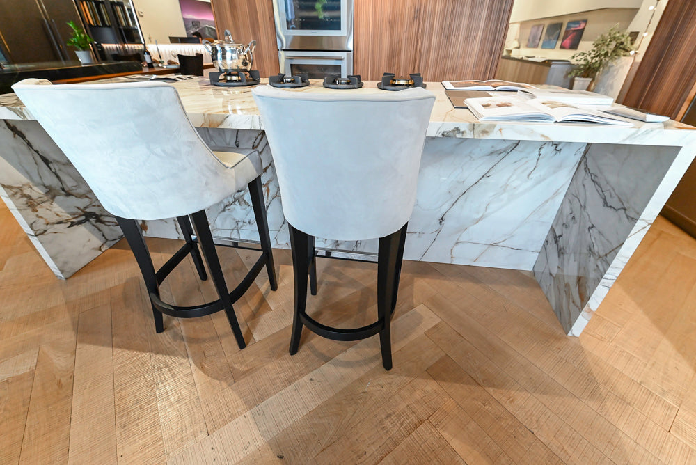 Key Cucine Modern Wood Veneered Kitchen with Neolith Island, Countertops and Appliances
