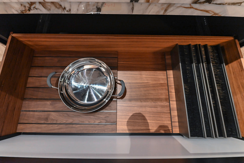 Key Cucine Modern Wood Veneered Kitchen with Neolith Island, Countertops and Appliances