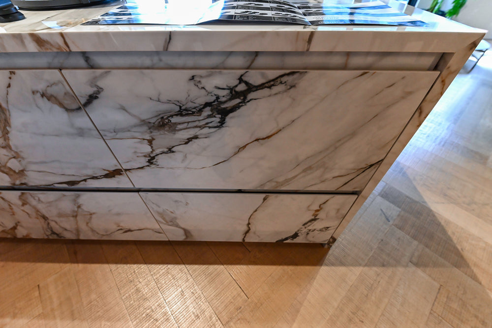 Key Cucine Modern Wood Veneered Kitchen with Neolith Island, Countertops and Appliances