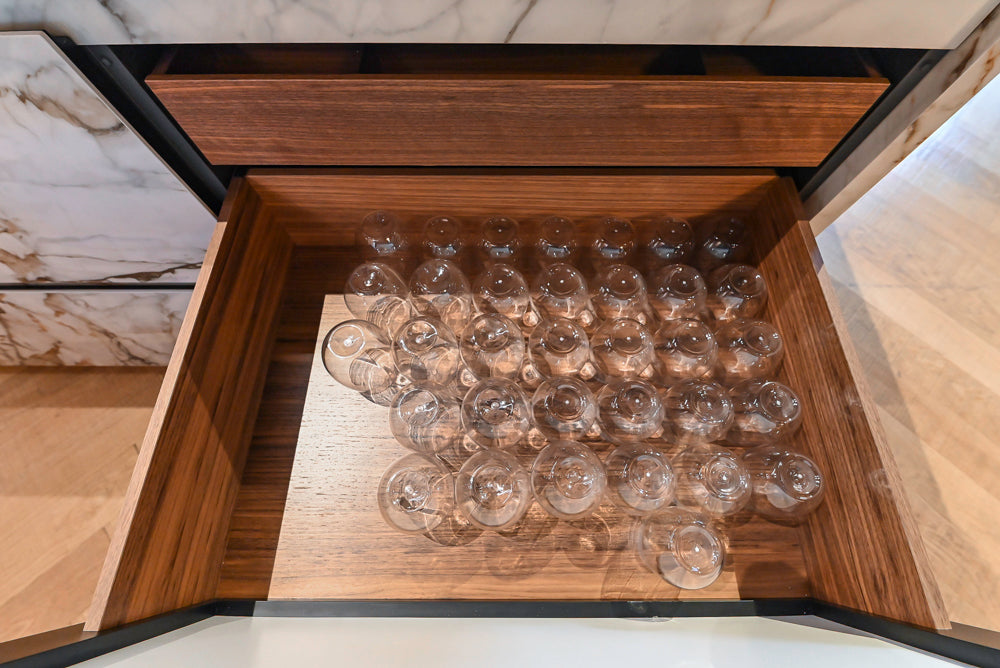 Key Cucine Modern Wood Veneered Kitchen with Neolith Island, Countertops and Appliances