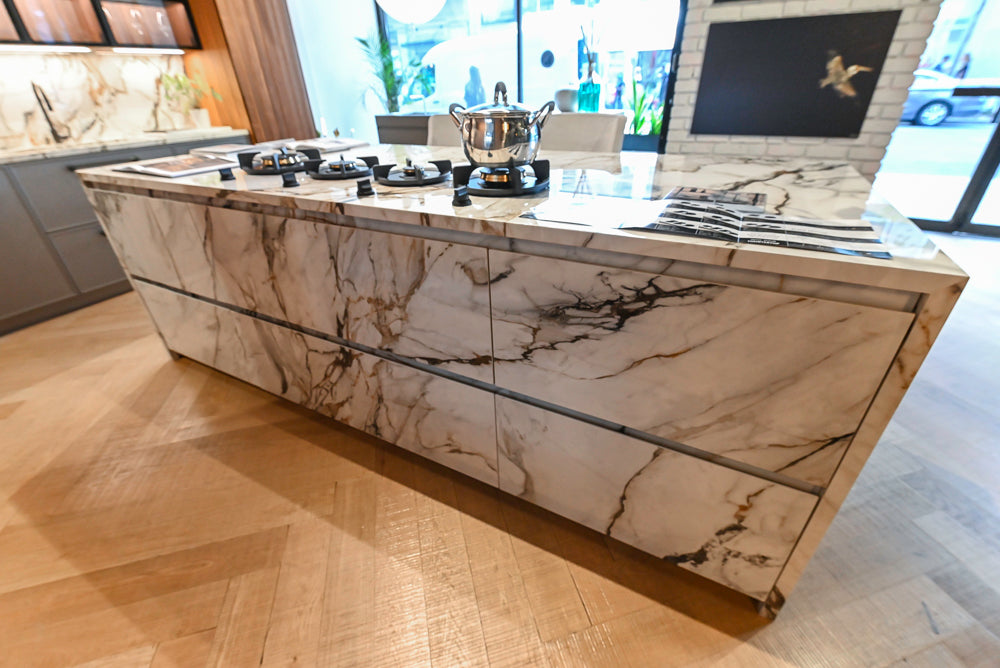 Key Cucine Modern Wood Veneered Kitchen with Neolith Island, Countertops and Appliances