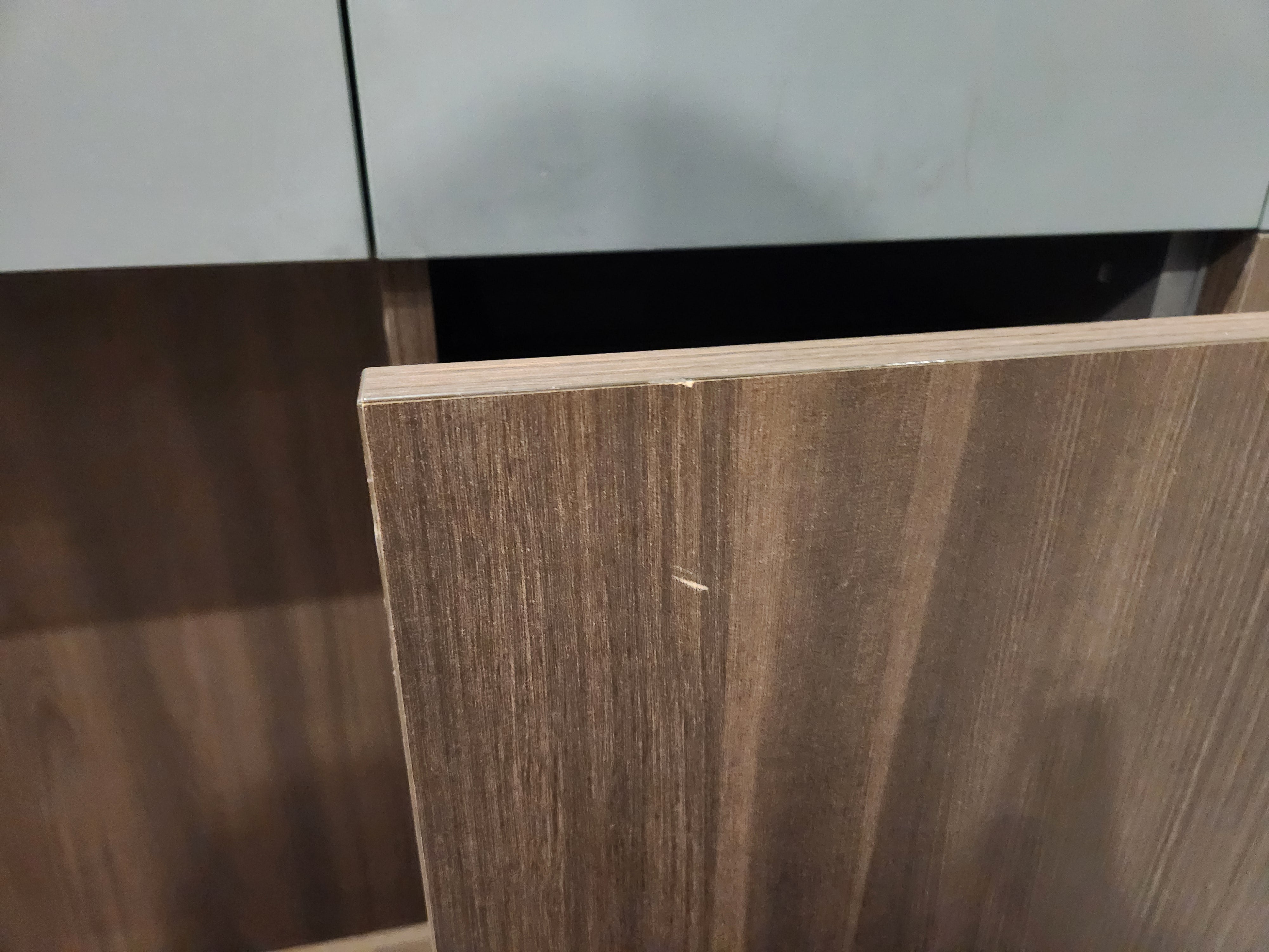 copatlife Modern Matte Grey and Dark Wood Veneer Built-In Two-Person Desk System with Storage