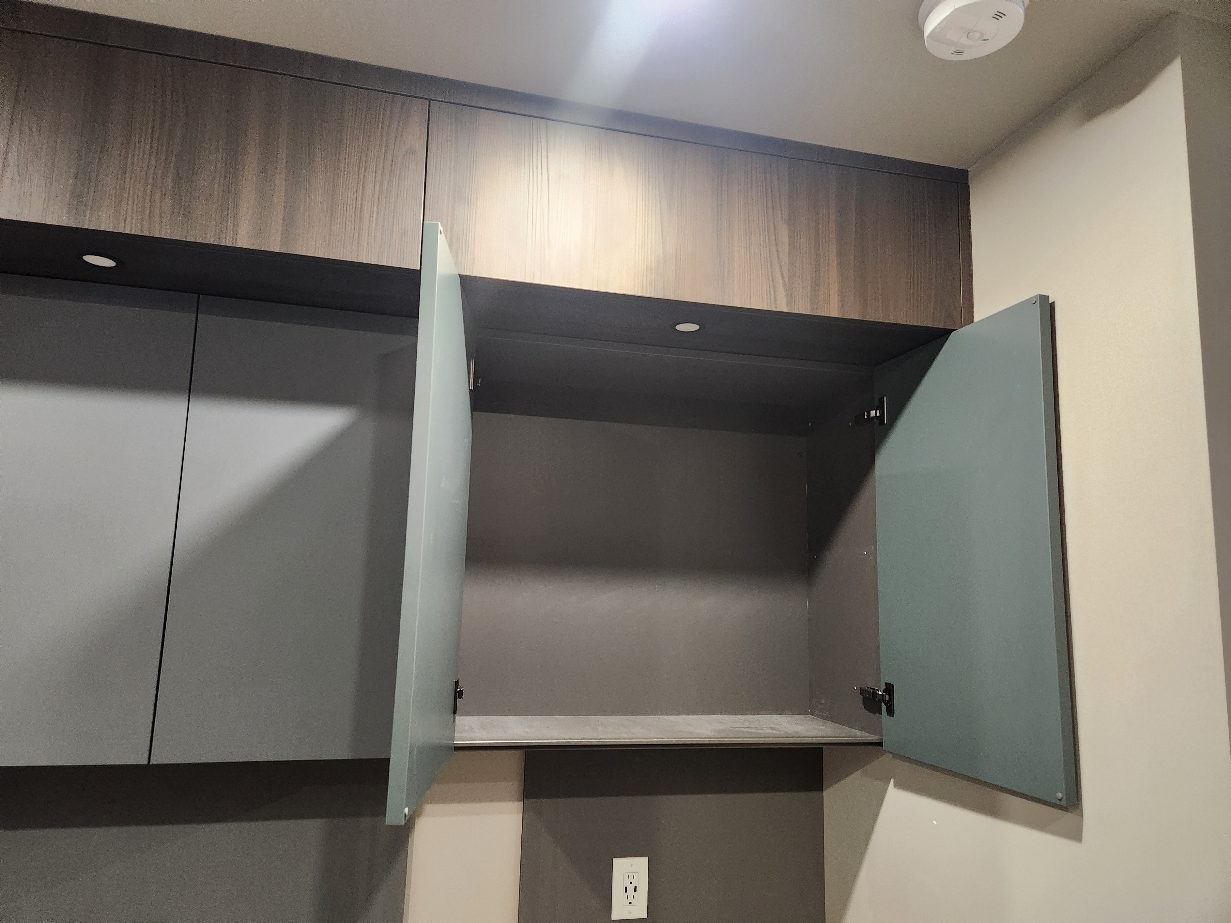 copatlife Modern Matte Grey and Dark Wood Veneer Built-In Two-Person Desk System with Storage