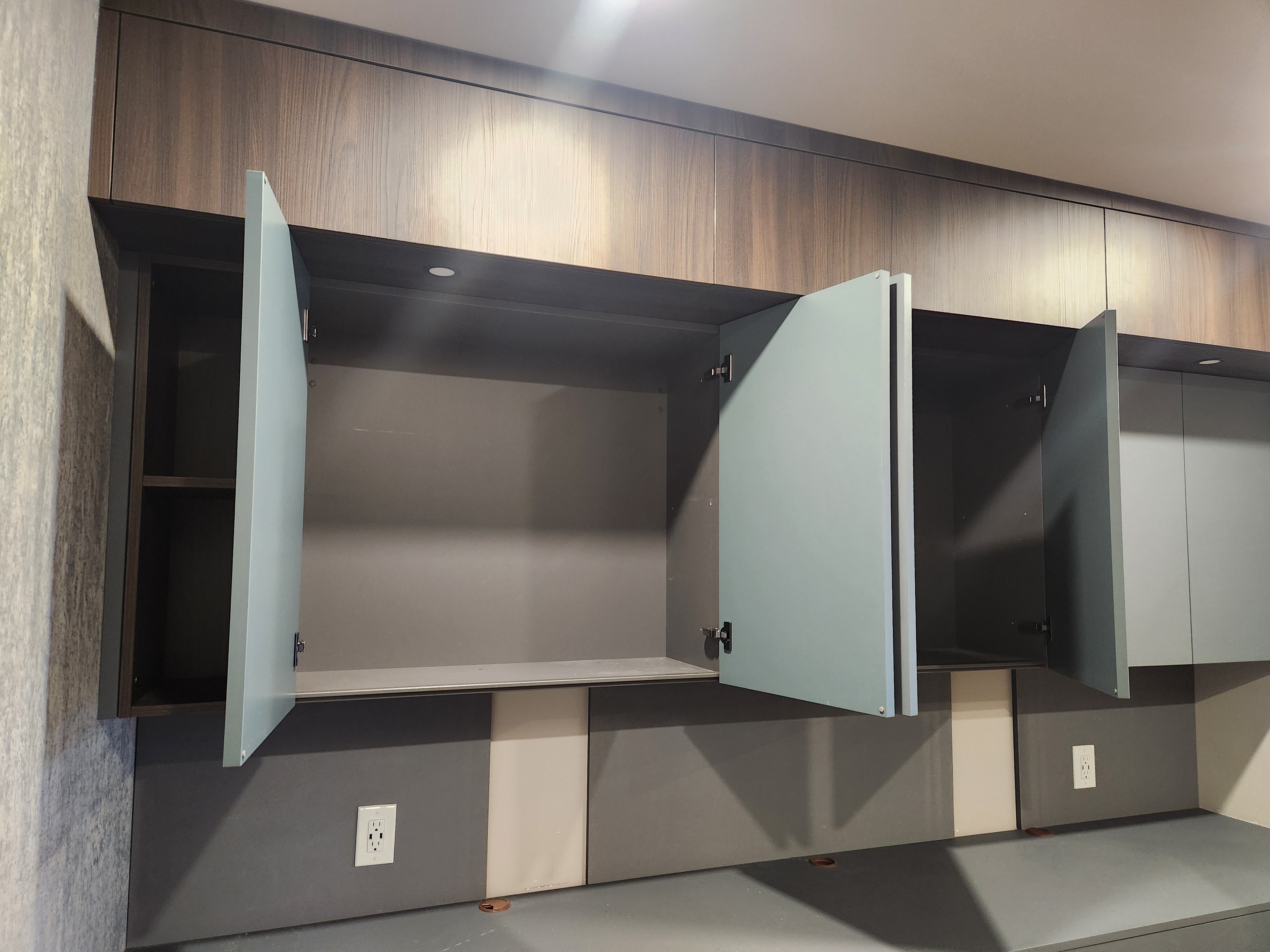 copatlife Modern Matte Grey and Dark Wood Veneer Built-In Two-Person Desk System with Storage