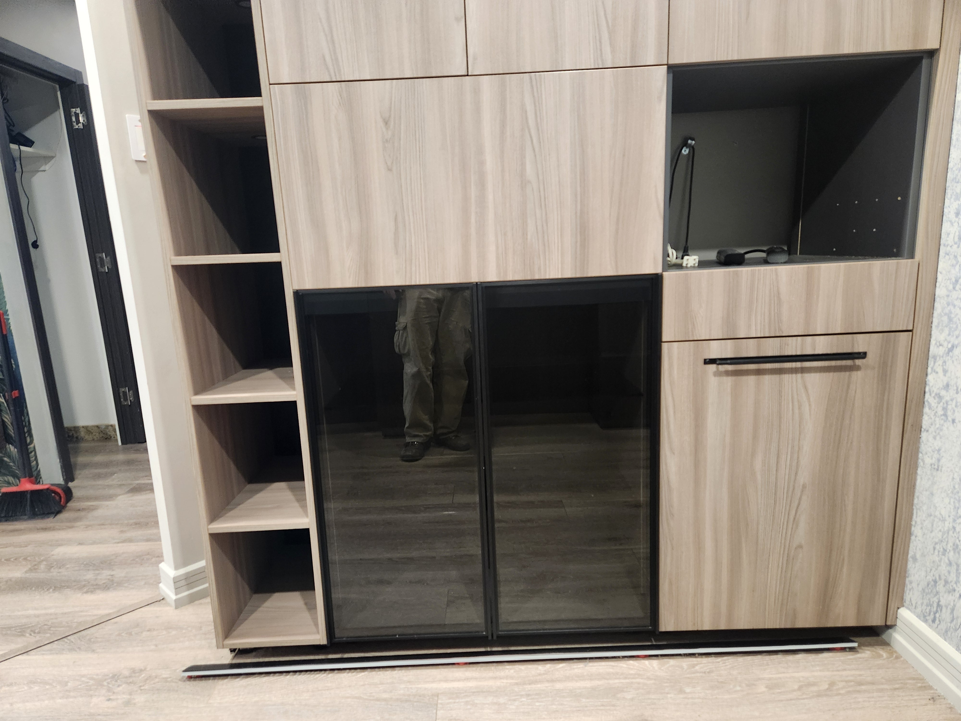 copatlife Modern Elm Biondo Veneer Pantry with Smoked Bronze Glass Cabinet