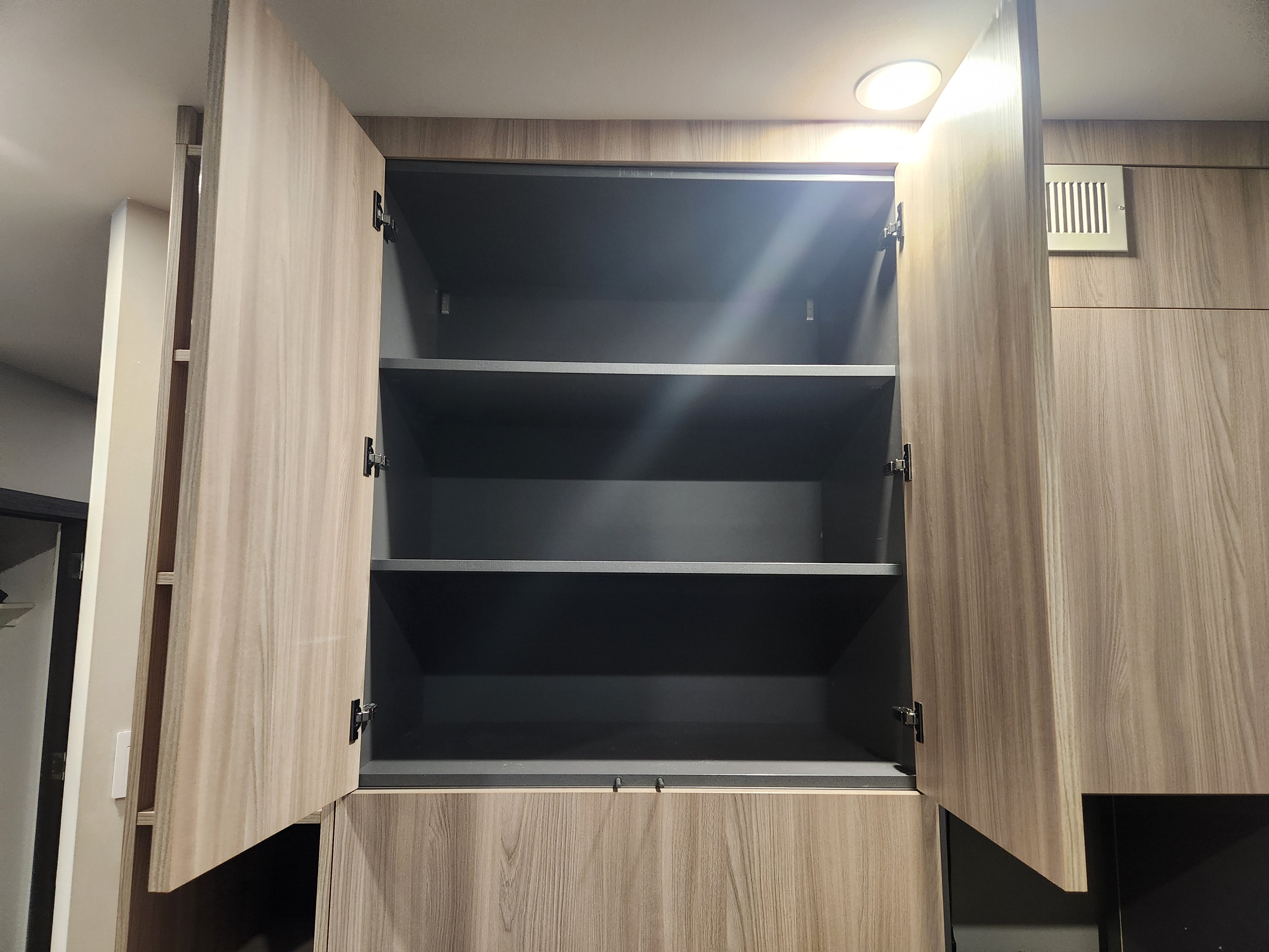 copatlife Modern Elm Biondo Veneer Pantry with Smoked Bronze Glass Cabinet