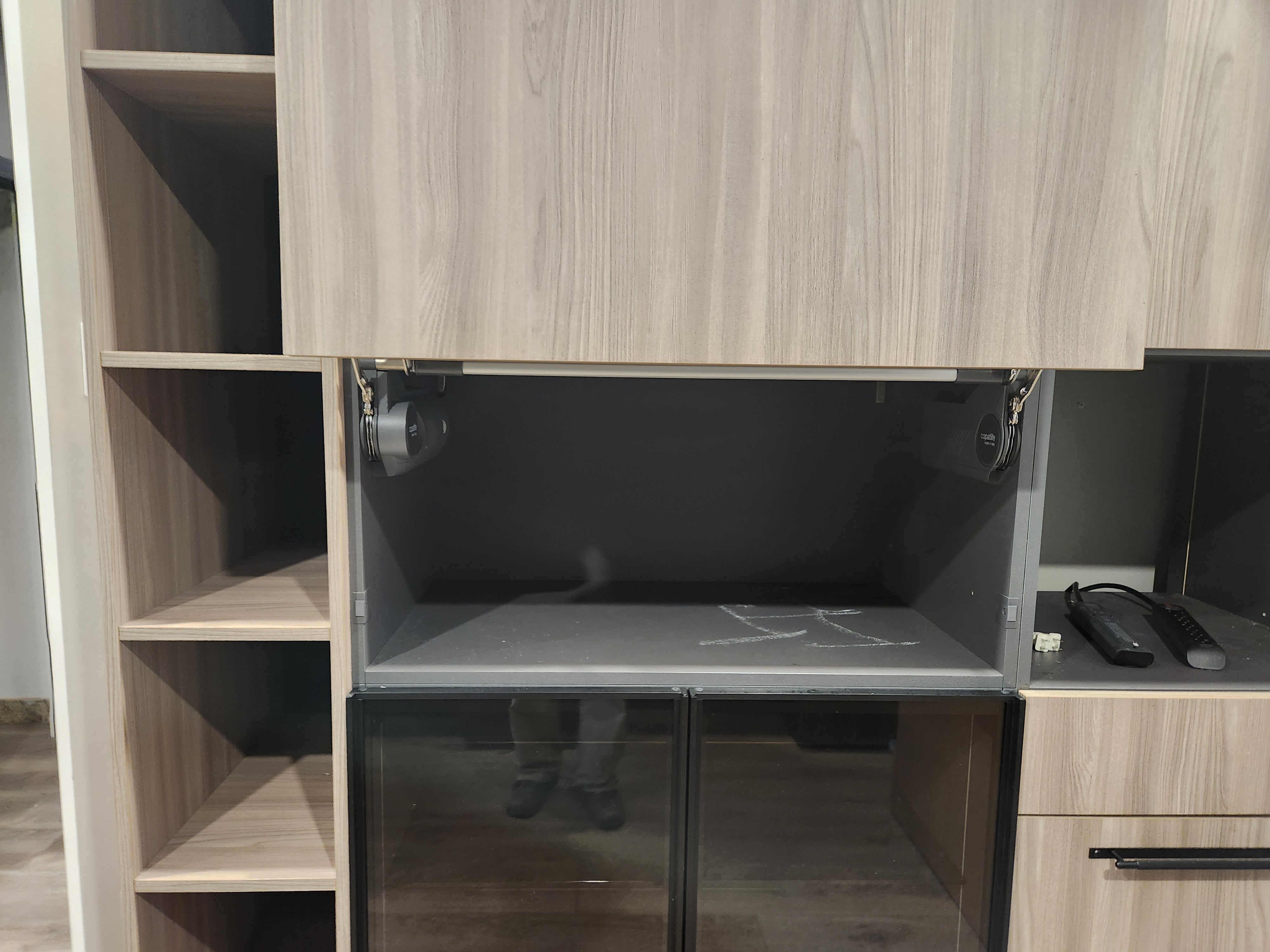 copatlife Modern Elm Biondo Veneer Pantry with Smoked Bronze Glass Cabinet