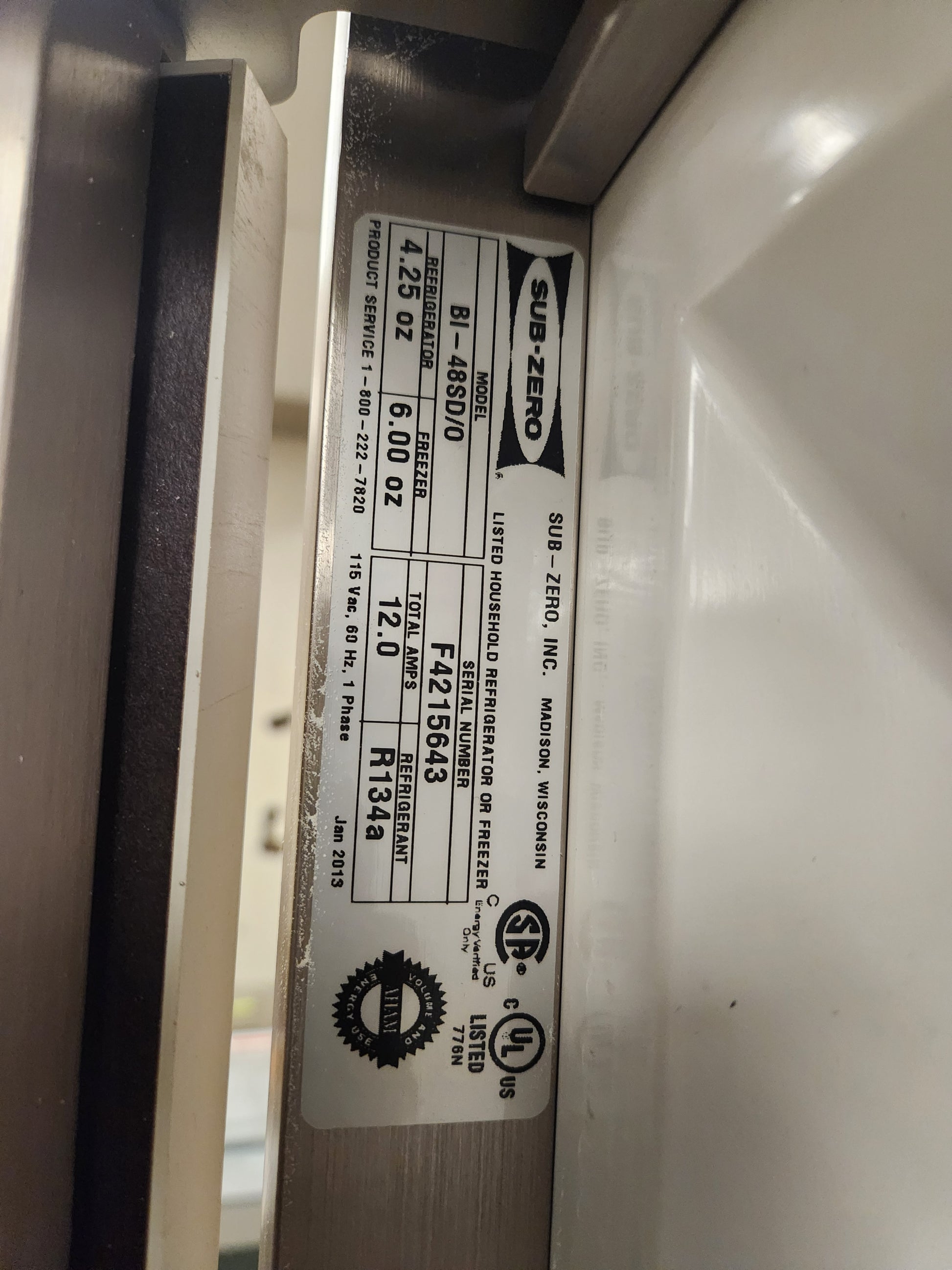 Sub-Zero BI-48SD/0 48" Paneled Side by Side Refrigerator, 2013