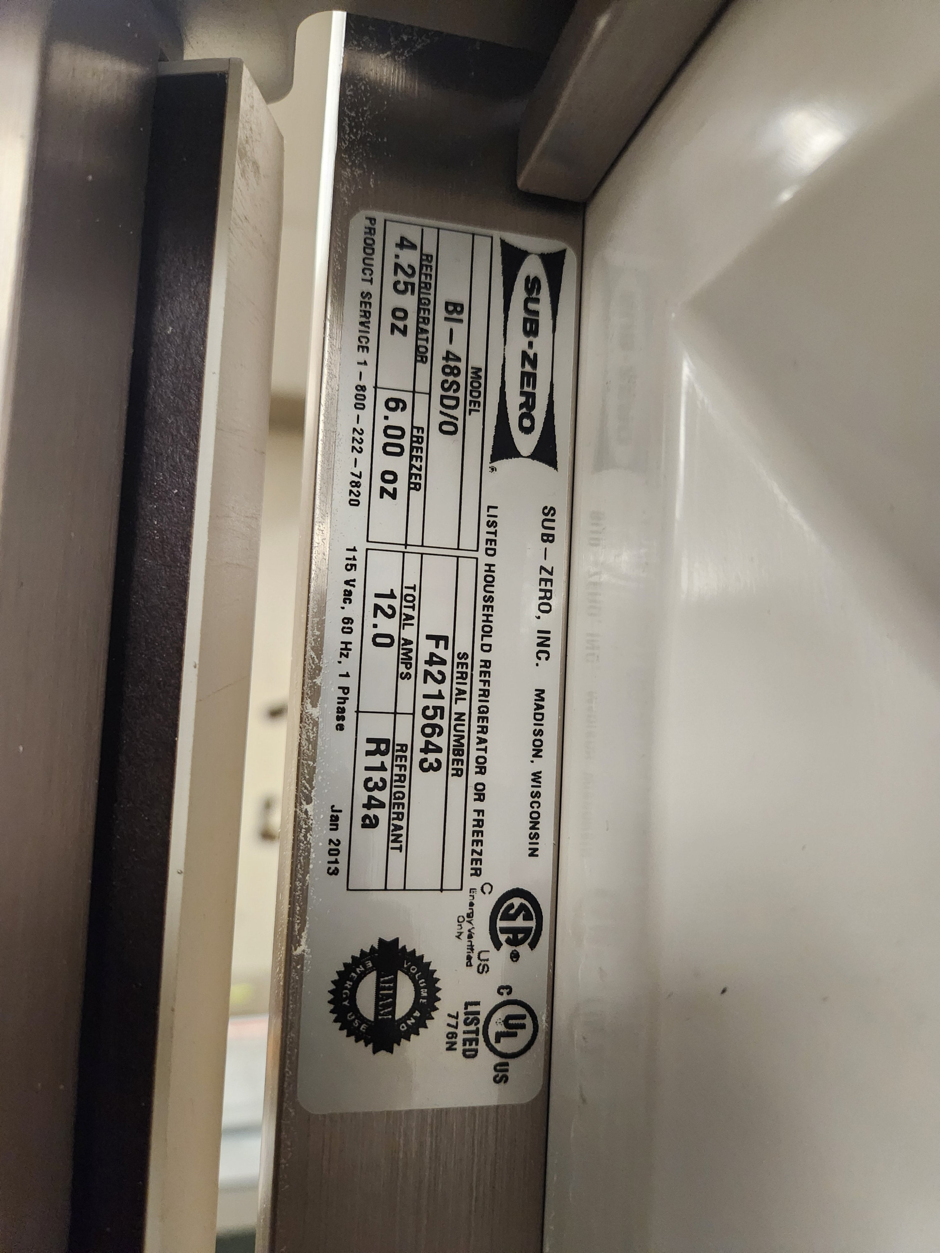 Sub-Zero BI-48SD/0 48" Paneled Side by Side Refrigerator, 2013