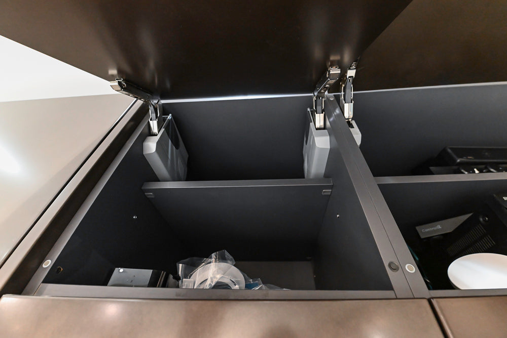 Composit Modern Brown Kitchen with Waterfall Island, Stone Countertops and Wolf & Sub-Zero Appliances