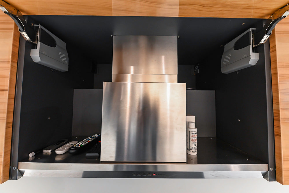 Composit Modern Brown Kitchen with Waterfall Island, Stone Countertops and Wolf & Sub-Zero Appliances