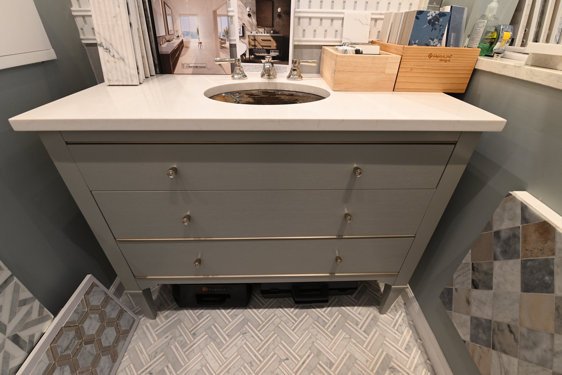 Fairmont Designs Transitional 44" Grey Single Vanity with White Top, Sink and Faucet