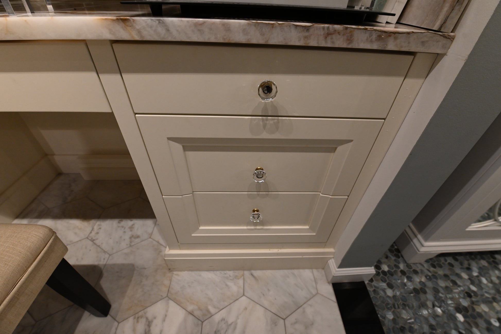 Dutch Made Traditional 78" Cream Wooden Cabinet Makeup Vanity Station