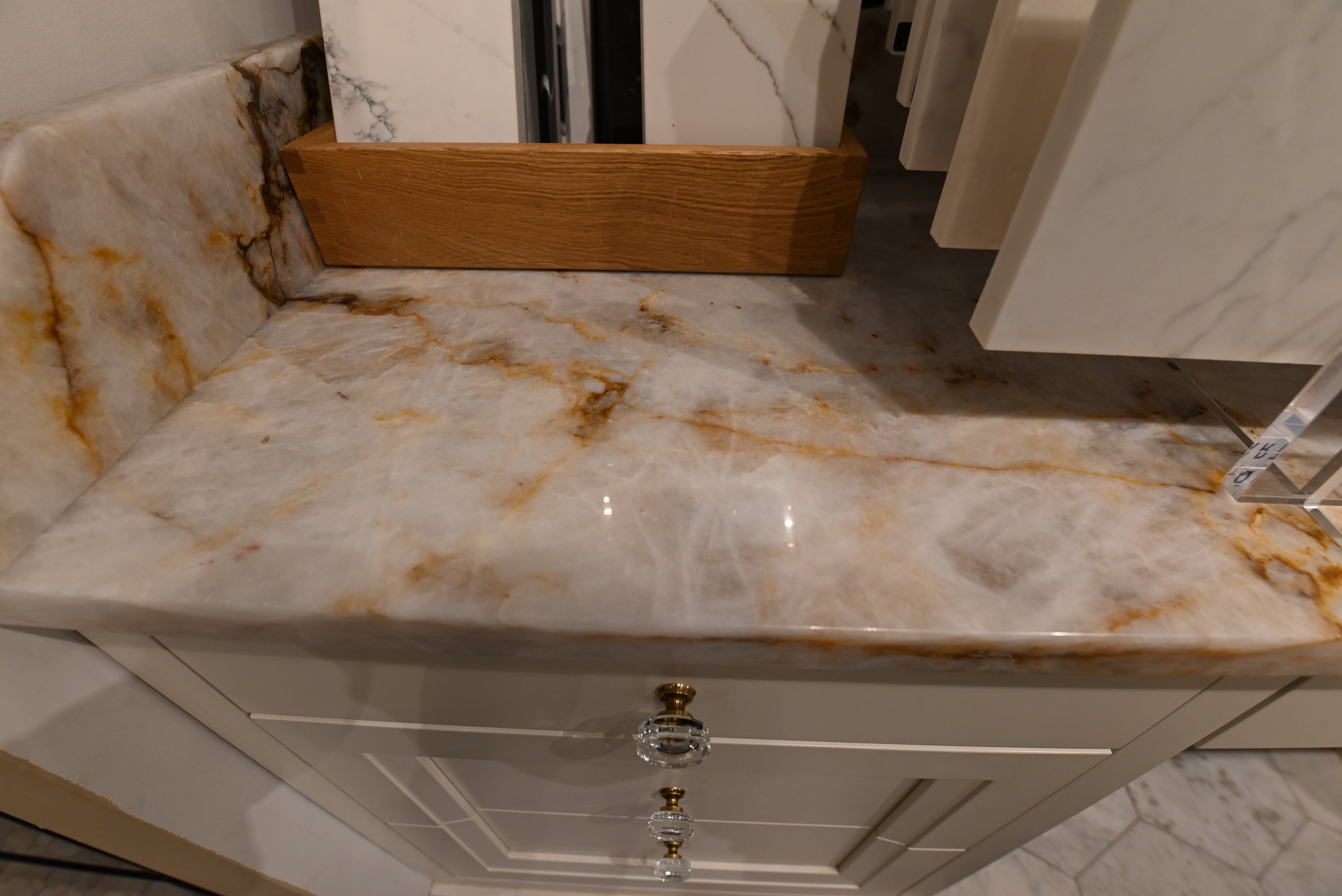 Dutch Made Traditional 78" Cream Wooden Cabinet Makeup Vanity Station