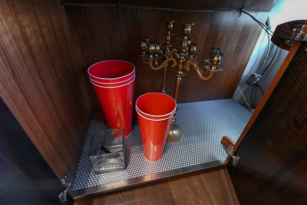 St. Charles Modern Kitchen with La Cornue Chateau Burgundy Cabinets and Glossy Eucalyptus with La Cornue Grand Palais 180 Rangetop and Custom Hood