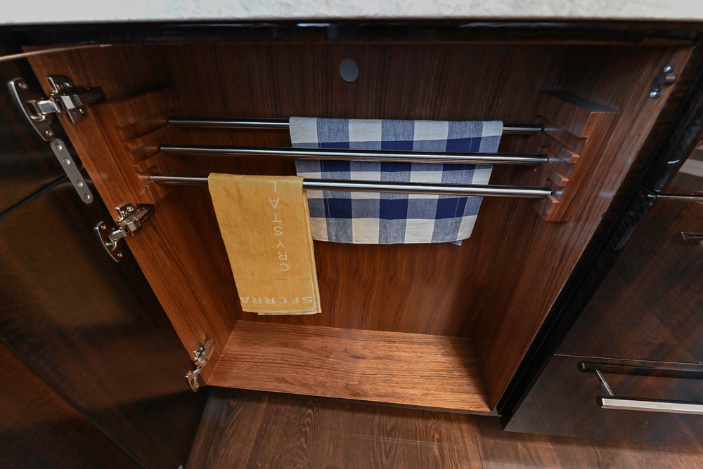 St. Charles Modern Kitchen with La Cornue Chateau Burgundy Cabinets and Glossy Eucalyptus with La Cornue Grand Palais 180 Rangetop and Custom Hood