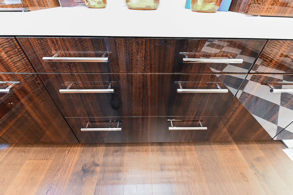 St. Charles Modern Kitchen with La Cornue Chateau Burgundy Cabinets and Glossy Eucalyptus with La Cornue Grand Palais 180 Rangetop and Custom Hood