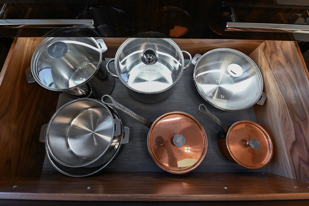 St. Charles Modern Kitchen with La Cornue Chateau Burgundy Cabinets and Glossy Eucalyptus with La Cornue Grand Palais 180 Rangetop and Custom Hood