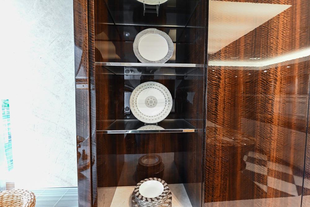 St. Charles Modern Kitchen with La Cornue Chateau Burgundy Cabinets and Glossy Eucalyptus with La Cornue Grand Palais 180 Rangetop and Custom Hood