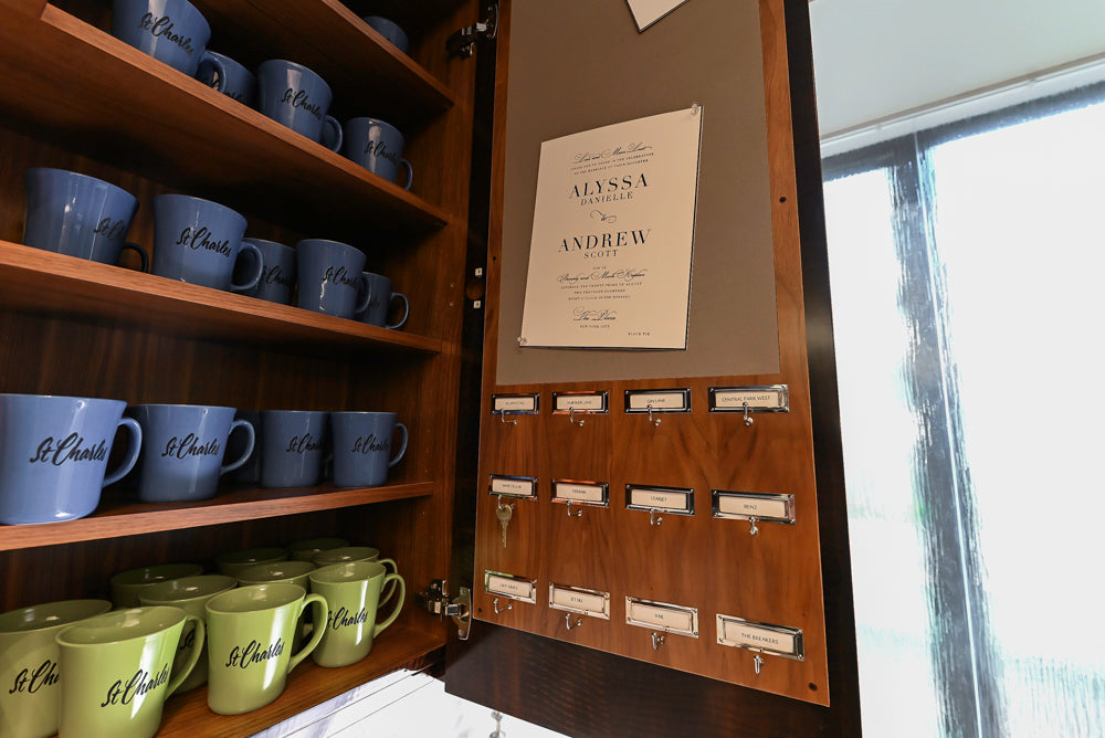 St. Charles Modern Kitchen with La Cornue Chateau Burgundy Cabinets and Glossy Eucalyptus with La Cornue Grand Palais 180 Rangetop and Custom Hood