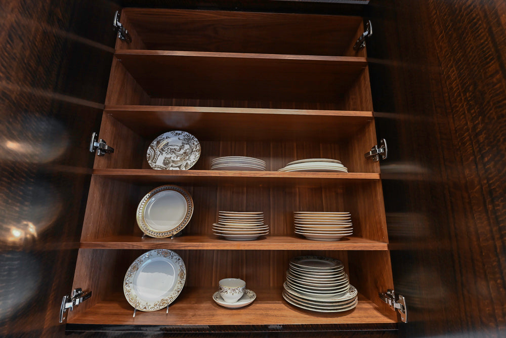 St. Charles Modern Kitchen with La Cornue Chateau Burgundy Cabinets and Glossy Eucalyptus with La Cornue Grand Palais 180 Rangetop and Custom Hood