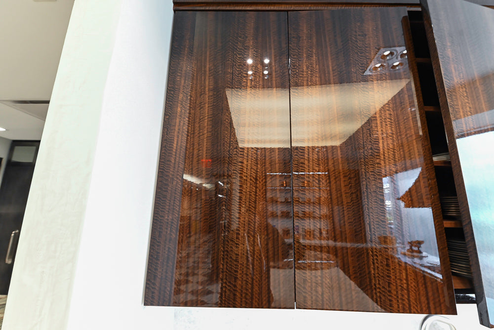 St. Charles Modern Kitchen with La Cornue Chateau Burgundy Cabinets and Glossy Eucalyptus with La Cornue Grand Palais 180 Rangetop and Custom Hood