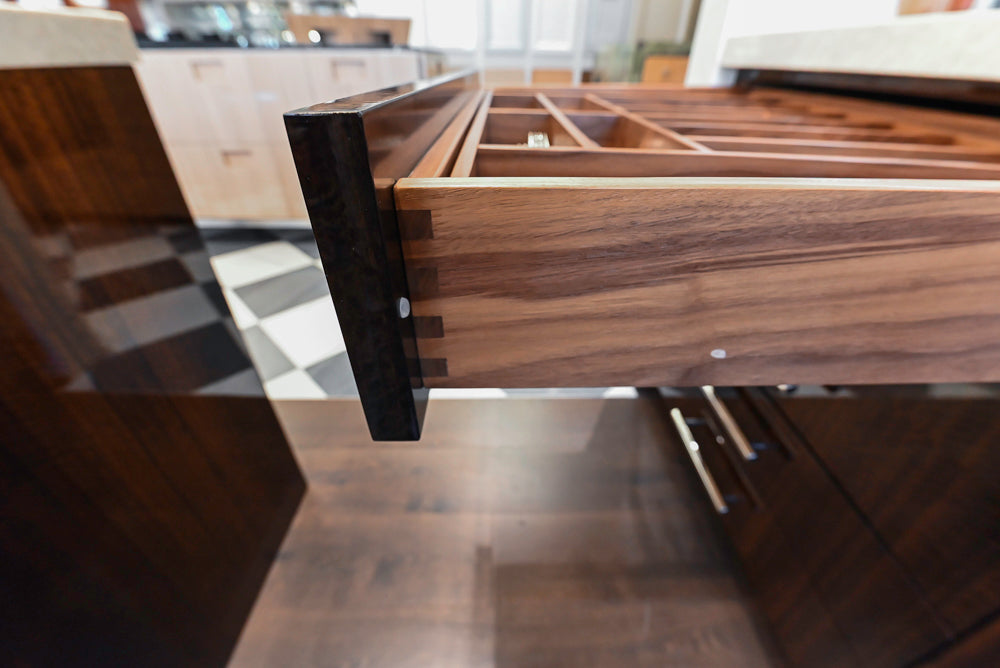 St. Charles Modern Kitchen with La Cornue Chateau Burgundy Cabinets and Glossy Eucalyptus with La Cornue Grand Palais 180 Rangetop and Custom Hood