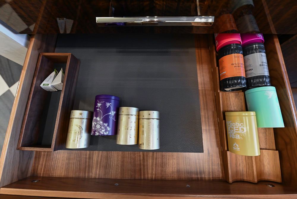 St. Charles Modern Kitchen with La Cornue Chateau Burgundy Cabinets and Glossy Eucalyptus with La Cornue Grand Palais 180 Rangetop and Custom Hood