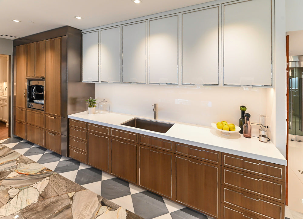 St. Charles Modern Eucalyptus and White Satin Sheen Kitchenette with La Cornue Flamberge Rotisserie