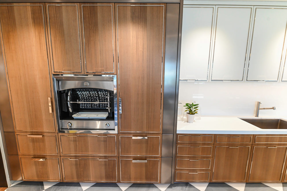 St. Charles Modern Eucalyptus and White Satin Sheen Kitchenette with La Cornue Flamberge Rotisserie