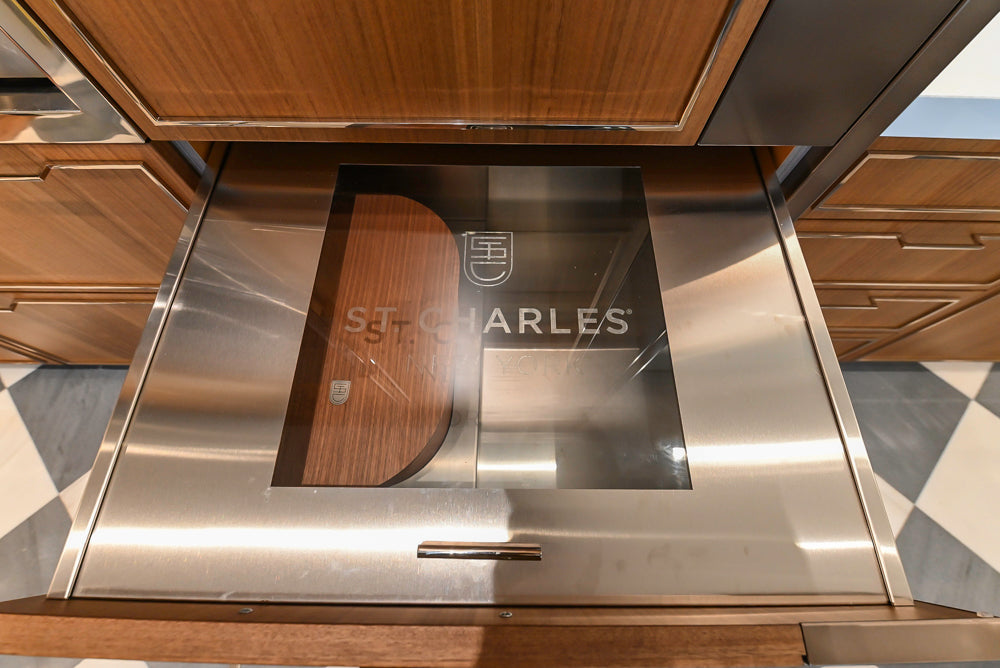 St. Charles Modern Eucalyptus and White Satin Sheen Kitchenette with La Cornue Flamberge Rotisserie