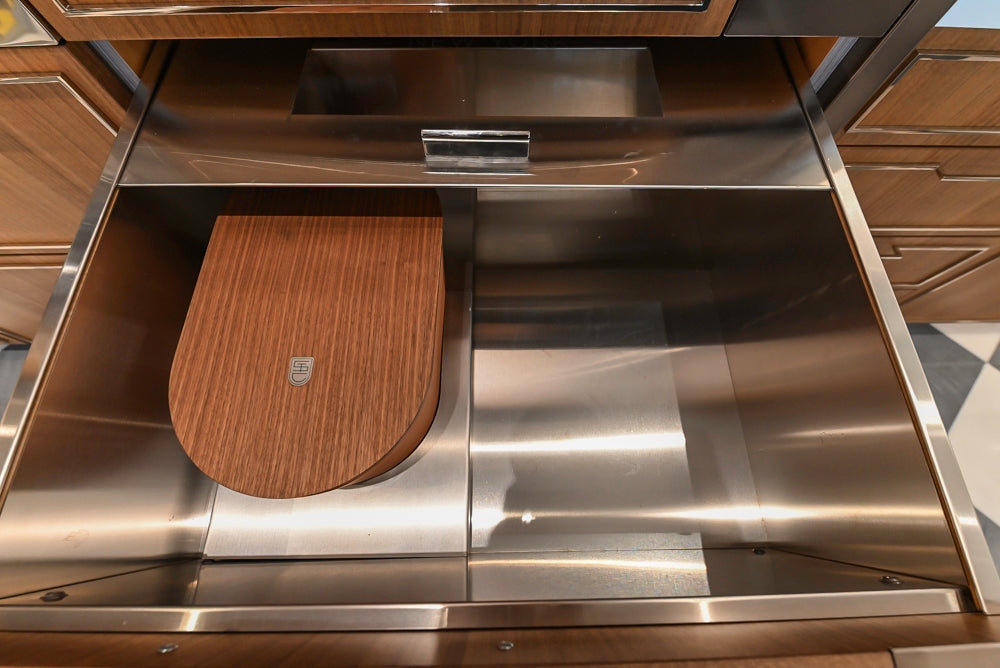 St. Charles Modern Eucalyptus and White Satin Sheen Kitchenette with La Cornue Flamberge Rotisserie