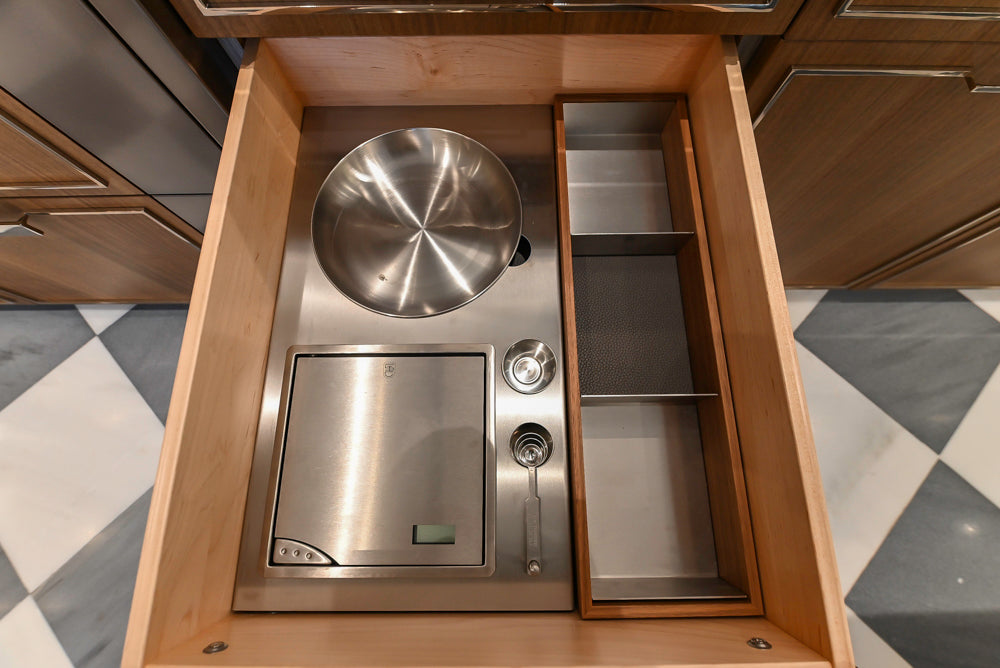 St. Charles Modern Eucalyptus and White Satin Sheen Kitchenette with La Cornue Flamberge Rotisserie