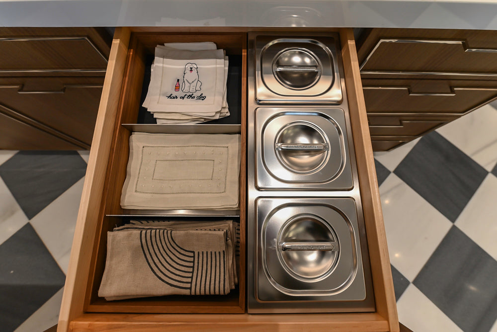 St. Charles Modern Eucalyptus and White Satin Sheen Kitchenette with La Cornue Flamberge Rotisserie