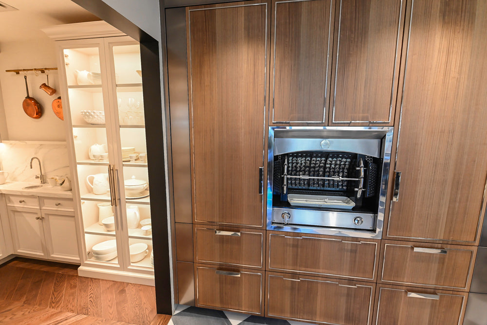 St. Charles Modern Eucalyptus and White Satin Sheen Kitchenette with La Cornue Flamberge Rotisserie