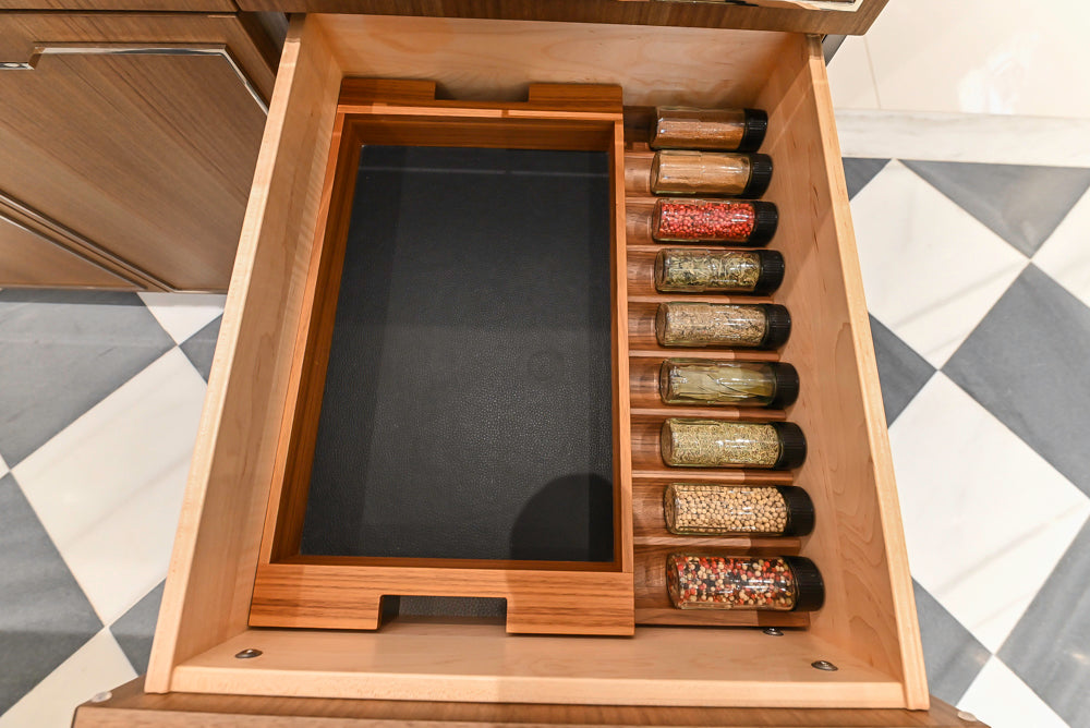 St. Charles Modern Eucalyptus and White Satin Sheen Kitchenette with La Cornue Flamberge Rotisserie