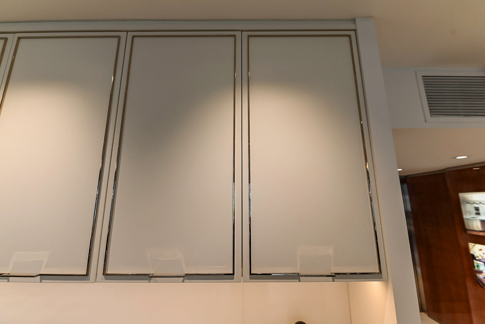 St. Charles Modern Eucalyptus and White Satin Sheen Kitchenette with La Cornue Flamberge Rotisserie