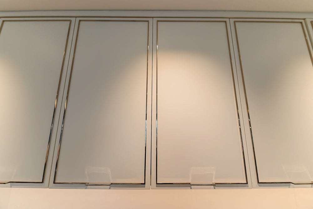 St. Charles Modern Eucalyptus and White Satin Sheen Kitchenette with La Cornue Flamberge Rotisserie