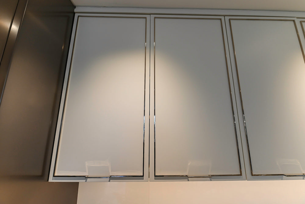 St. Charles Modern Eucalyptus and White Satin Sheen Kitchenette with La Cornue Flamberge Rotisserie